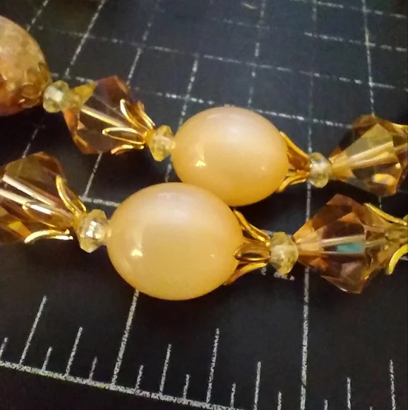 Vintage Double Strand Glass Necklace & Clip-On Earring Set, 1950s-1960s … - Picture 3 of 12